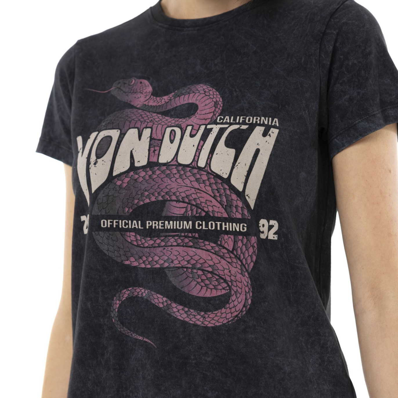Tee Shirt Noir coupe Régular Col rond effet Délavé VIPERE | Femme - Vondutch