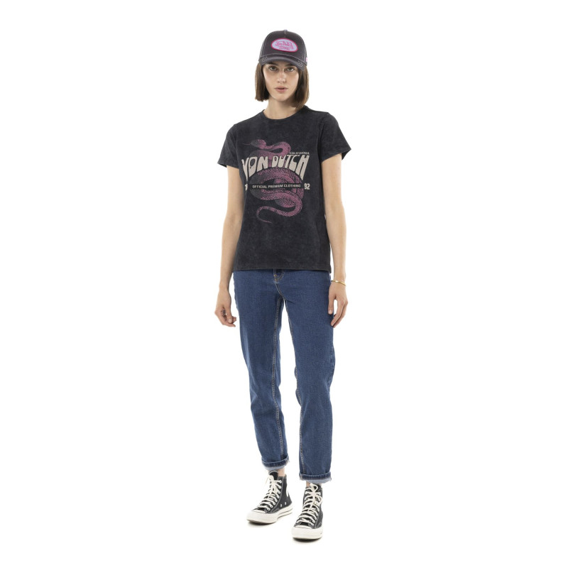 Tee Shirt Noir coupe Régular Col rond effet Délavé VIPERE | Femme - Vondutch