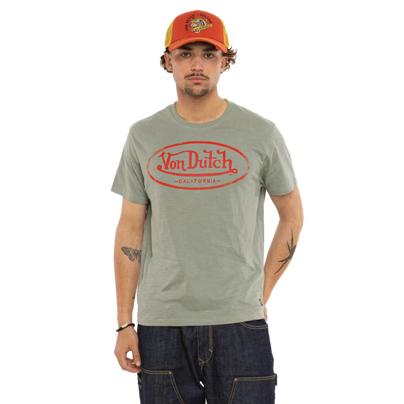 Tee Shirt Kaki coupe Régular Col rond effet Flammé BRAD | Homme - Vondutch