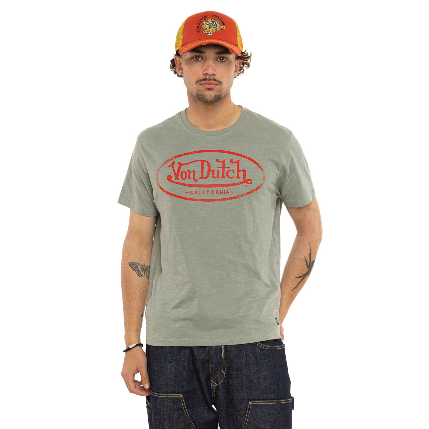Tee Shirt Kaki coupe Régular Col rond effet Flammé BRAD | Homme - Vondutch
