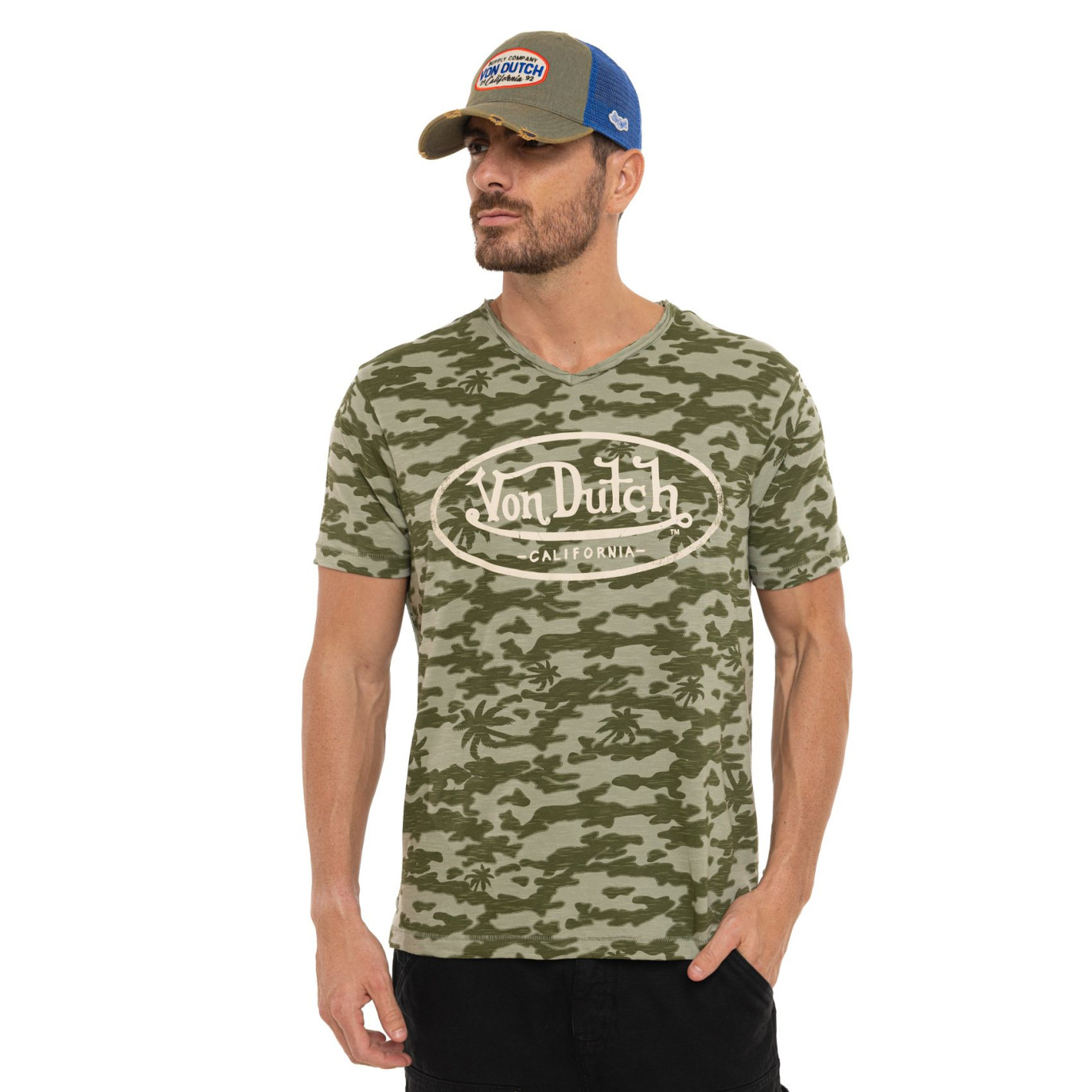 Tee Shirt Kaki coupe Régular Col V effet Flammé RON | Homme - Vondutch