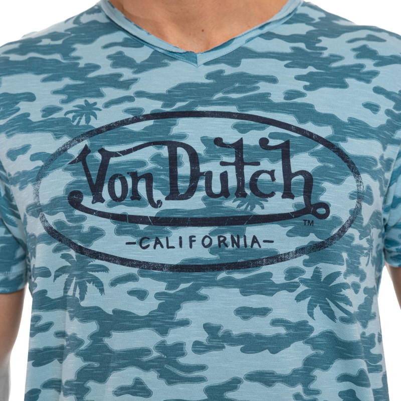 Tee Shirt Bleu coupe Régular Col V effet Flammé RON | Homme - Vondutch