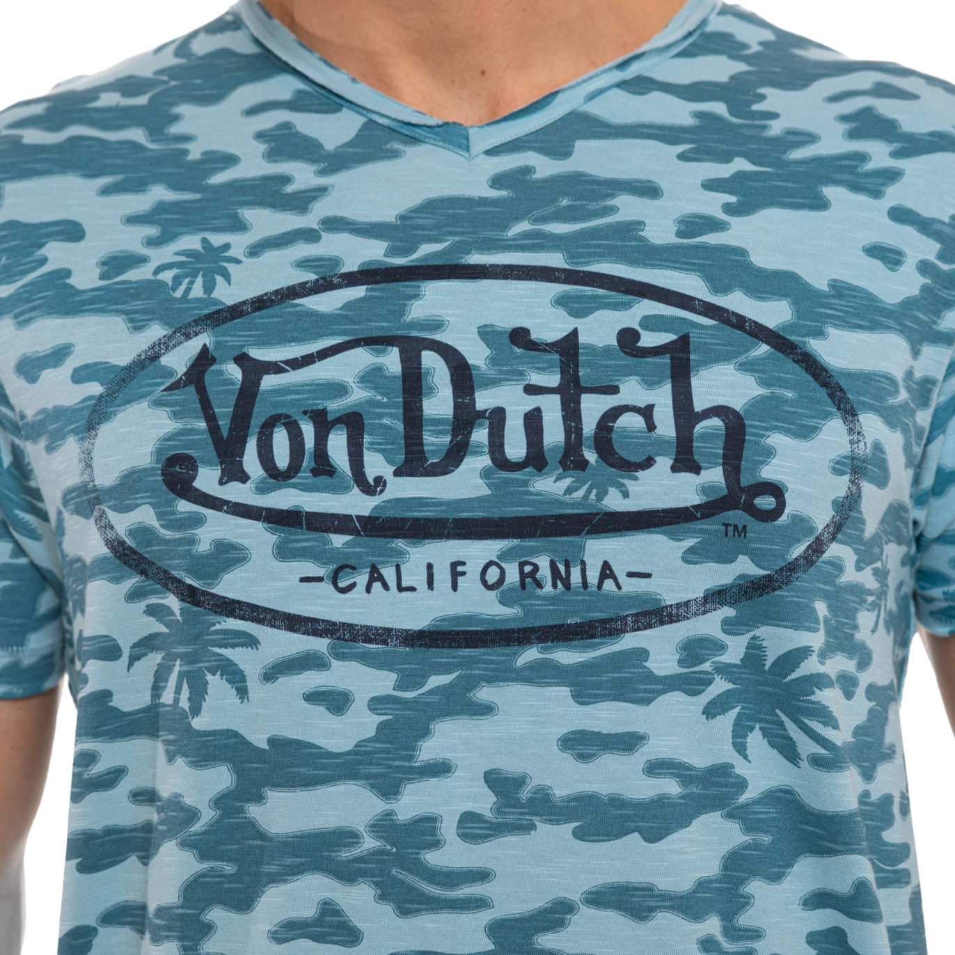 Tee Shirt Bleu coupe Régular Col V effet Flammé RON | Homme - Vondutch
