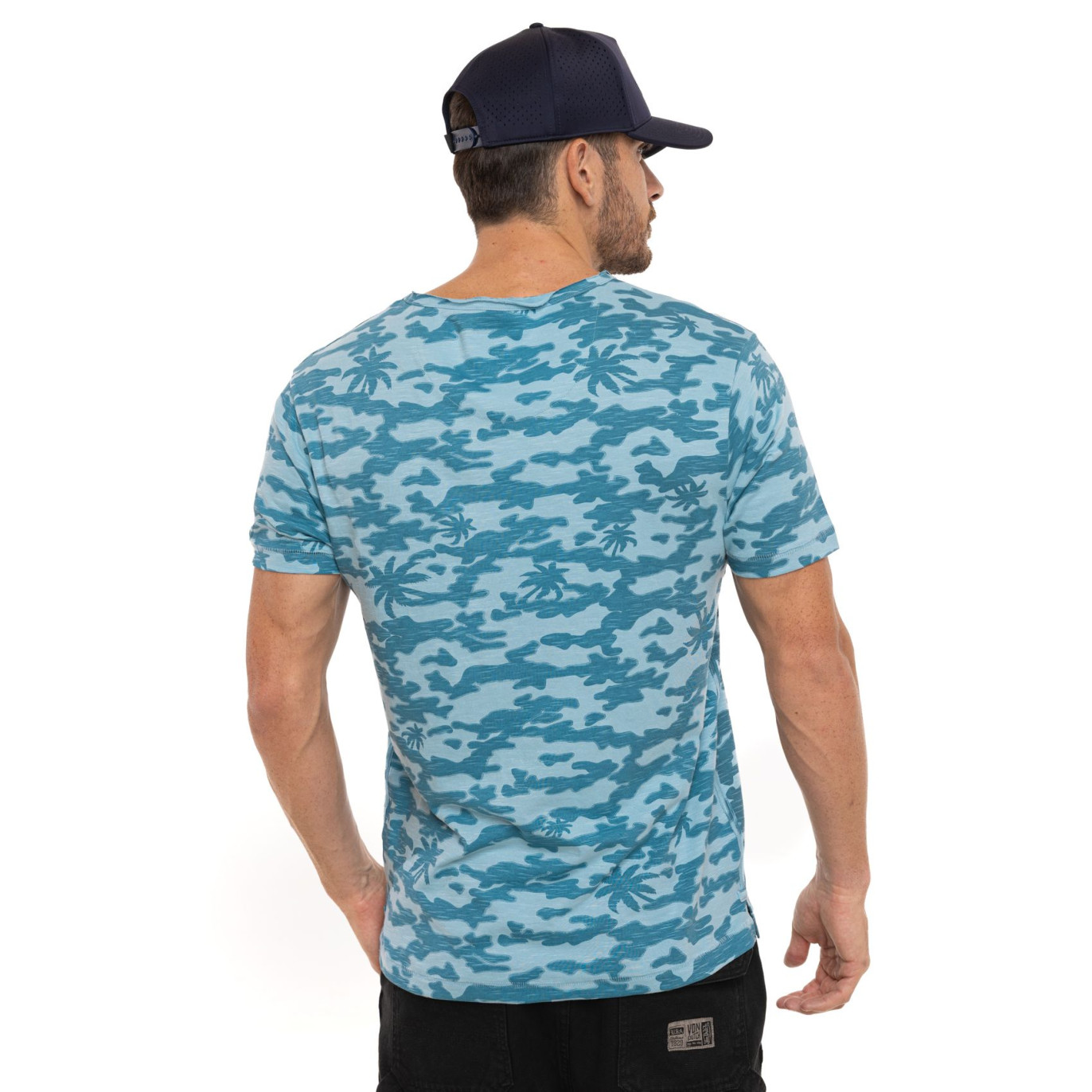 Tee Shirt Bleu coupe Régular Col V effet Flammé RON | Homme - Vondutch