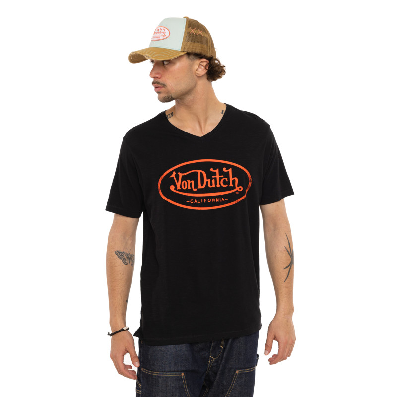 Tee Shirt Noir coupe Régular Col V effet Flammé TYRON | Homme - Vondutch