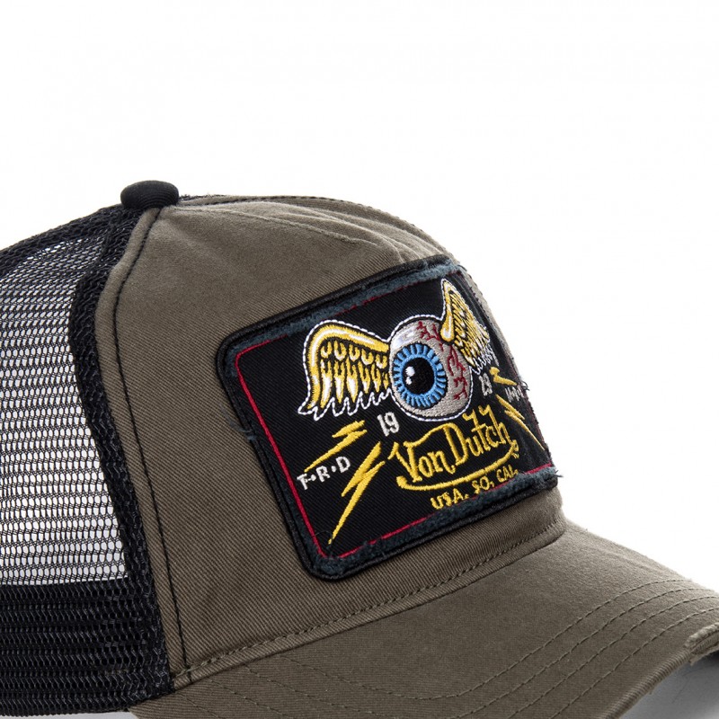 Khaki Von Dutch Flying Eye Men's Trucker Hat Vondutch - 3