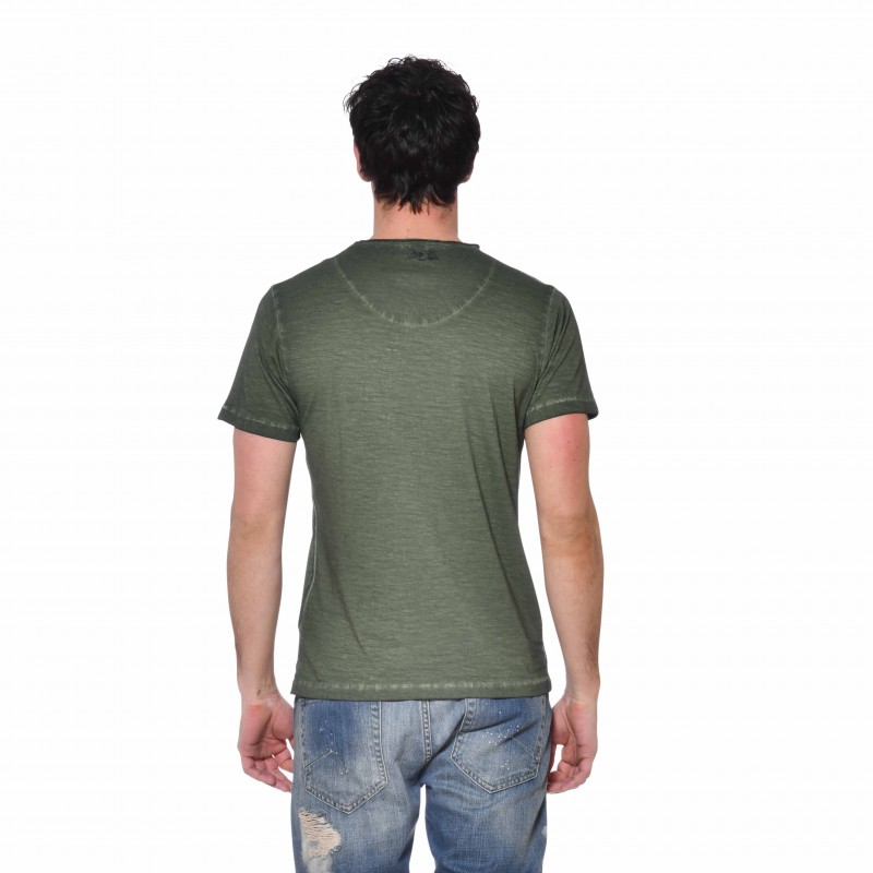 Tee Shirt Vert coupe Slim Col V effet Flammé, Usé RON | Homme - Vondutch Vondutch - 2