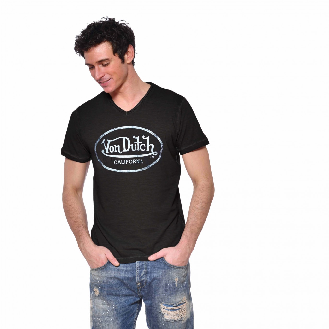 T-shirt Slim Fit Col V homme Ron Vondutch - 1