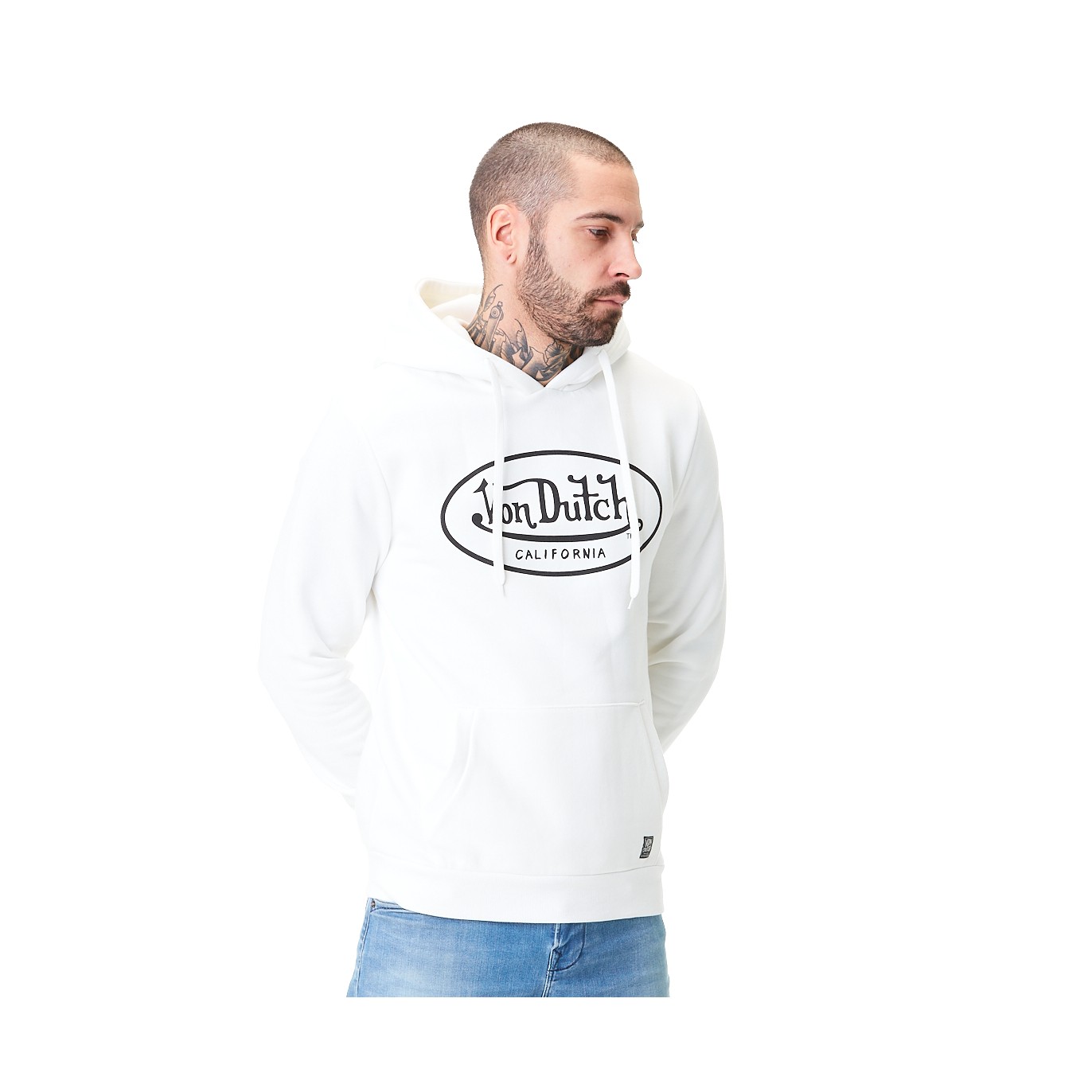 Sweat à Capuche Blanc Molletoné BRAND | Homme - Vondutch Vondutch - 1