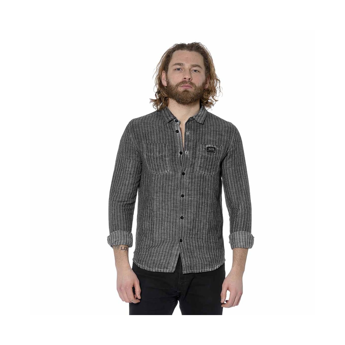 Chemise homme manches longues en lin avec rayures Tom Vondutch - 1